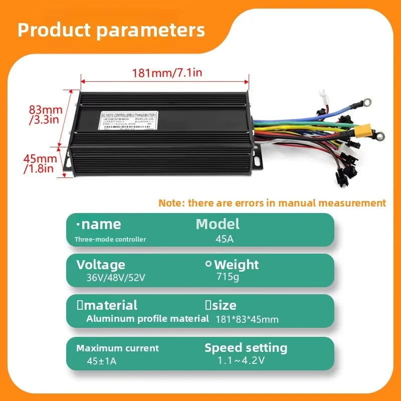 48V/52v 45A Sine Wave Dual Mode Ebike Controller for 2000W Ebike Brushless Motor